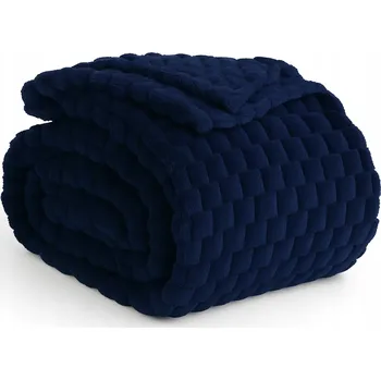 Prostěradlo HRUBÁ DEKA KOSTKA HONEY 200x220 TMAVĚ MODRÁ PŘÍJEMNÁ ZIMNÍ VÁNOČNÍ