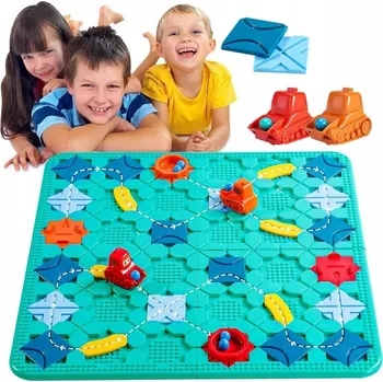 Dřevěná hračka MONTESSORI LOGICKÁ HRA - PUZZLE LABYRINT PRO DĚTI - DESKA BAGR + AUTÍČKO