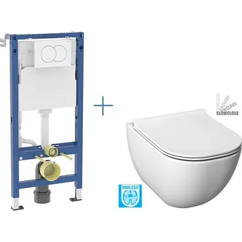 WC sada Geberit + Jika Set předstěnové instalace Duofix Delta + rimless klozet a SoftClose sedátko Jika Mio + tlačítko Delta 01, bílá
