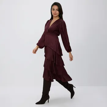 Dámské šaty Reserved - Maxi šaty s puntíky - hnědá - 234HU-83X - 234HU-83X-XS