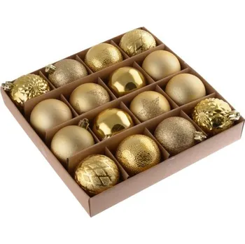 Vánoce Vánoční baňky 16ks 6cm, plastové, zlaté