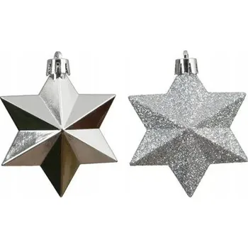 Vánoční dekorace Vánoční Baňky polystyrenové hvězdičky stříbrné lesk/mat/brokát 9 Cm 12 Ks