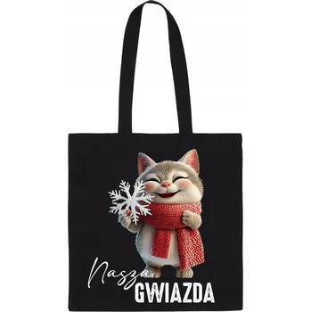 Obraz BAVLNĚNÁ TAŠKA černá s potiskem vánoční vtipná kočka