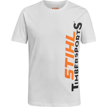 Pánské tričko Bílé pánské tričko LOGO VERTICAL STIHL (042130009) (Bílé bavlněné tričko s potiskem STIHL TIMBERSPORTS® ze stejnojmenné kolekce je výborným dárkem pro fanoušky dřevorubeckého sportu. Vypadá skvěle od pondělí do neděle, v lese, v kanceláři, na pohovce a)