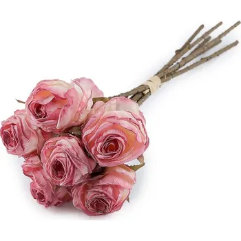 Bytová dekorace Umělá růže vintage svazek - 4 růžová sv.