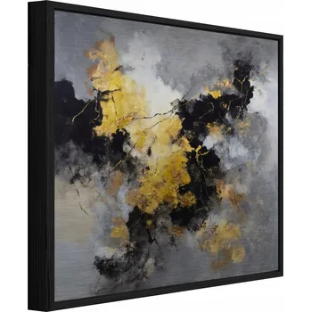 Obraz OBRAZ V ČERNÉM KOVOVÉM RÁMU ABSTRAKCE BETON ZLATÝ OBÝVACÍ POKOJ LOŽNICE 50x50