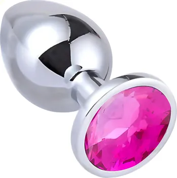 Anální kolík Sensual A22 Anální kolík kovový s růžovým krystalem 7,5 cm, střibrný