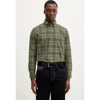 Pánská košile Manšestrová košile Tommy Jeans pánská, zelená barva, regular, s límečkem button-down, DM0DM22408 79A, vel. XXL