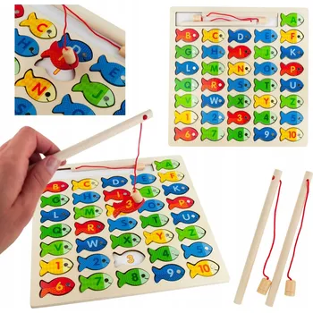 Dřevěná hračka RYBÁŘSKÁ HRA DŘEVĚNÉ RYBIČKY UČÍCÍ SE ABECEDNÍ HÁDANKA S PÍSMENY PUZZLE