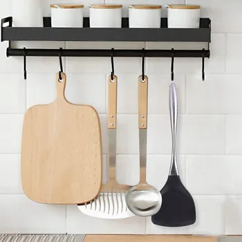 Věšák KUCHYŇSKÁ ZÁVĚSNÁ POLICE NA ZEĎ NA KOŘENÍ S VĚŠÁKEM A 6 HÁČKY NA NÁDOBÍ