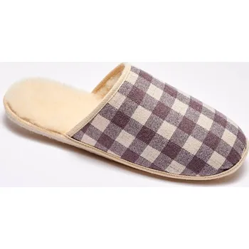 Dámské pantofle Kostkované pantofle s vlněnou podšívkou a tichým došlapem hnědošedá 43