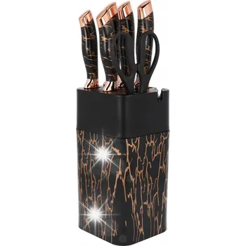 NOŽE UNIVERZÁLNÍ SADA 5 KUCHYŇSKÝCH NOŽŮ V BLOKU + BROUSEK + NŮŽKY