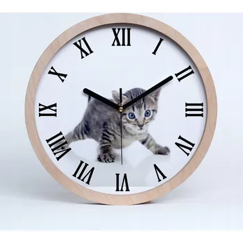 Hodiny Dřevěné nástěnné hodiny římské malé kočka pr. 30 cm