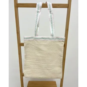 B.E.S. - Petrovice, s.r.o. Látková taška - 31x33cm - vzor Béžová s lemem růžiček