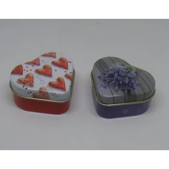 Dóza na potraviny Plechové dózičky ve tvaru minisrdce (2 potisky, velikost 4,8 x 4,5 x 2,3 cm)