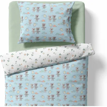 Povlečení Lamatex Dětské povlečení – Medvídek a želva – světle modrá/bílá