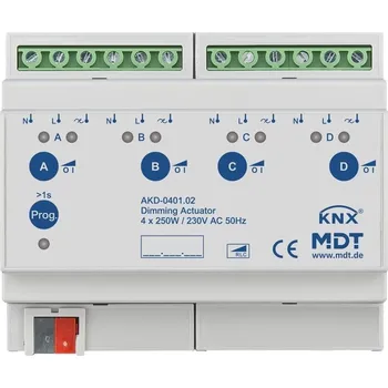 vypínač Spínač MDT Technologies stmívací aktor 4násobný, 8M, 250W, 230VAC, měření proudu