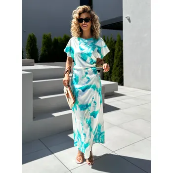 Dámské šaty Tyrkysové dlouhé saténové šaty SAPFO Velikost: ONESIZE