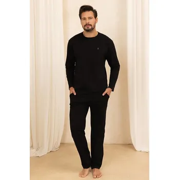 Pánské pyžamo Bavlněné pánské pyžamo Jack černé dlouhé L