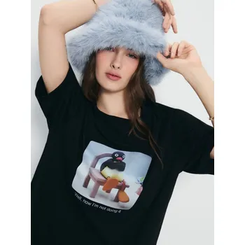 Dámská móda Tričko s&nbsp;potiskem Pingu - S - House - černá - 630GV-99X