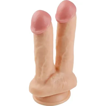 Vibrátor Sensual D48 Dildo s přísavkou 15 cm dvojité, béžové