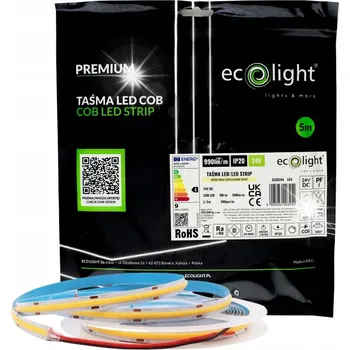 LED páska LED pásek COB 24V 9W/m Teplá Bílá 5m 3000K 480 LED/m 8mm Eco Light