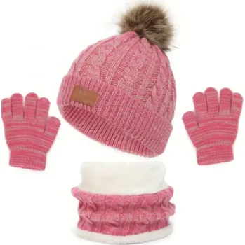 Čepice Zimní set - čepice, rukavice, nákrčník - RŮŽOVÝ - (2-5 let) (Značka: FAS JEANS)