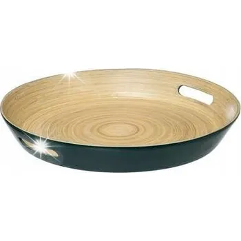 Bambusový tác 42 cm Moderní modrý KULATÝ
