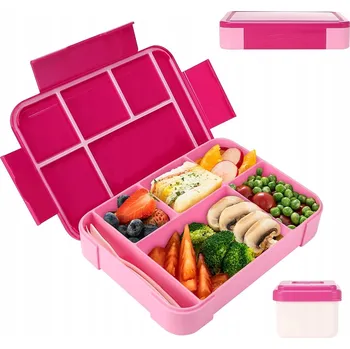 Svačinový box OBĚDOVÝ BOX 1330 ML S PŘIHRÁDKAMI RŮŽOVÝ PRO DOMÁCNOST ZAHRADU PIKNIK ŠKOLU