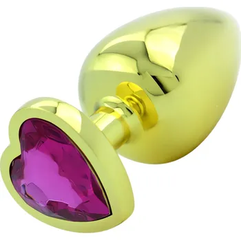 Anální kolík Sensual A69 Anální kolík kovový s růžovým krystalem 9,4 cm, zlatý