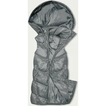 Dámská vesta Dlouhá šedá péřová vesta s kapucí (5M3183-105) odstíny šedé M (38)