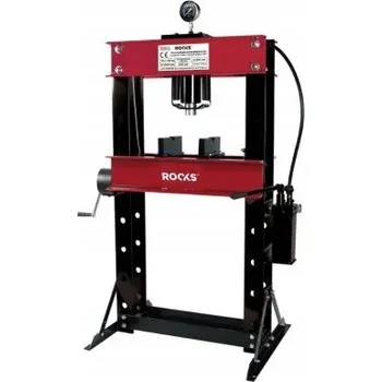 Dílenský lis Hydraulický lis 50t, šroubovaný, dvojitá pumpa, zvedák stolu, manometr ROOKS