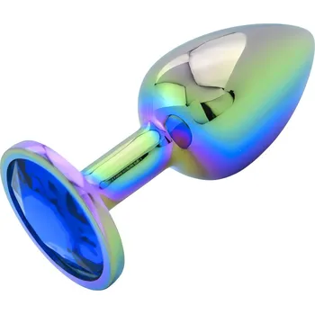 Anální kolík Sensual A64 Anální kolík kovový s modrým krystalem 8,1 cm