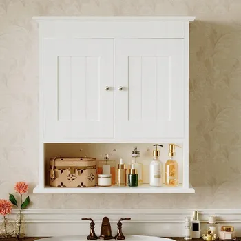Koupelnový nábytek Závěsná koupelnová skříňka bílá 2dveřová skandinávská nástěnná police loft