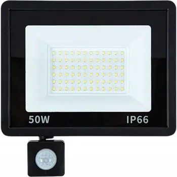 HALOGEN LED REFLEKTOR 50W 6000K S ČIDLEM POHYBU A SOUMRAKU IP66