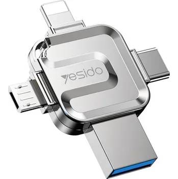 USB flash disk Yesido FL15 4v1 flash disk s konektory USB-C / Lightning / USB-A / micro USB - 256GB - stříbrný