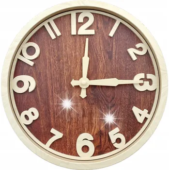 Hodiny MODERNÍ NÁSTĚNNÉ HODINY S DŘEVĚNÝM CIFERNÍKEM BÍLÉ PRVKY VELKÉ 30cm