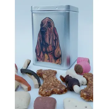 Chovatelství Bloodhound - plechová dóza s pamlsky pro psy (30 kusů pamlsků)