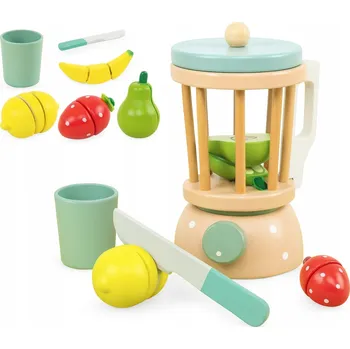Dřevěná hračka Dřevěný mixér s nádobou a příslušenstvím SADA ovoce (W067)