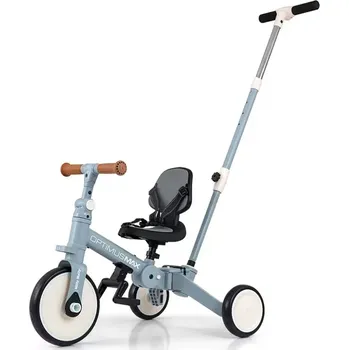 Dětské vozidlo Dětská tříkolka 5v1 Milly Mally Optimus Max s vodící tyčí denim