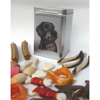 Chovatelství Jezevčík drsnosrstý barevný - plechová dóza s pamlsky pro psy (30 pamlsků)