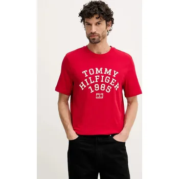 Bavlněné tričko Tommy Hilfiger pánské, červená barva, s potiskem, MW0MW41470 33X, vel. M