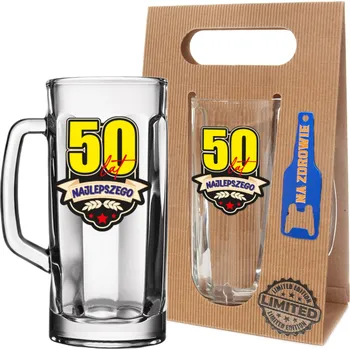 Sklenice Veselý Dárek k 50. narozeninám – Sada pro muže: Pivní Sklenice a Sklenice