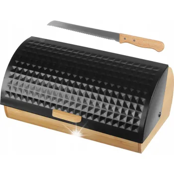 chlebník JEDNODÍLNÝ DŘEVĚNÝ CHLEBNÍK ČERNÝ KOV DŘEVO + NŮŽ NA CHLÉB