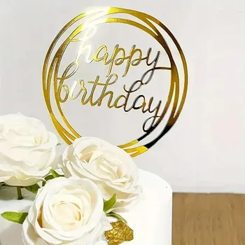 Obraz Id_5069 ZLATÝ TOPPER KULATÝ HAPPY BIRTHDAY NA DORT AKRYLOVÁ OZDOBA NA DORT ZRCADLOVÁ