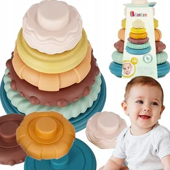 Hračka pro nejmenší VĚŽ PYRAMIDA EDUKAČNÍ SENZORICKÁ KE SKLÁDÁNÍ