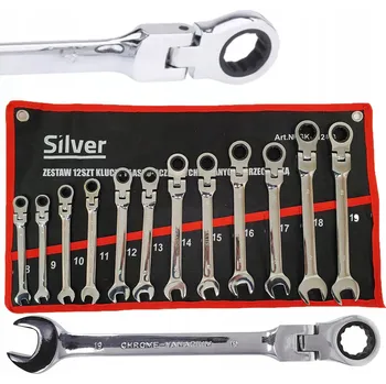 Klíč Očkoplochý klíč SilverTools sada 12 kusů s kloubem a ráčnou