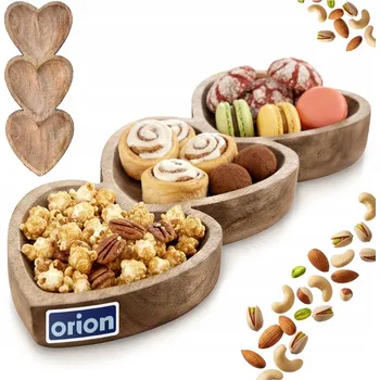 Dřevěný TALÍŘ na chuťovky, předkrmy, tapas, dělený podnos podnos SRDCE