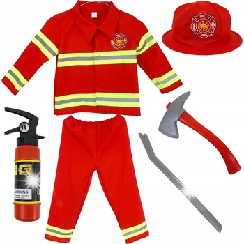 Karnevalový kostým KOSTÝM HASIČE PŘEVLEK HASIČ KOSTÝM NA PLES L 122-134 cm 6v1 PŘÍSLUŠENSTVÍ