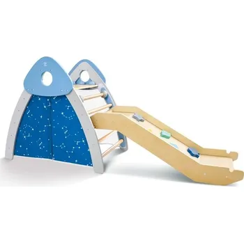 Dřevěná hračka Hape Dětská dřevěná prolézačka s žebříkem a klouzačkou 4v1, modrá